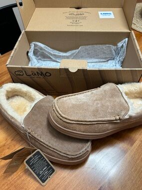 Lamo Tan Suede Shearling-Lined Slip-On Slippersr